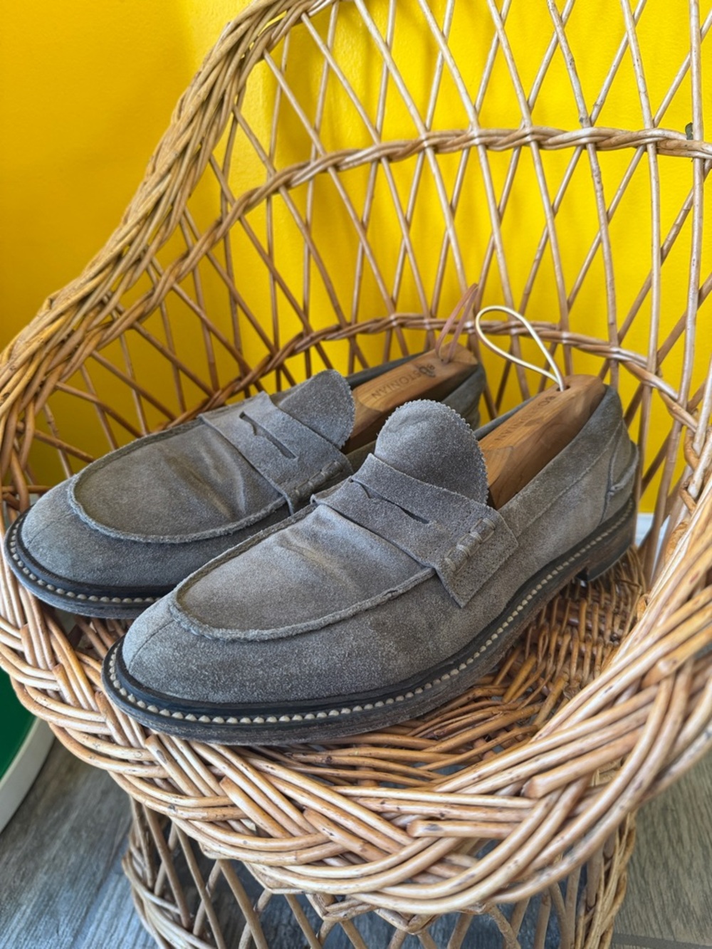 Officine creative SAX 001 gray Suede Penny Loafers handmade in Italy